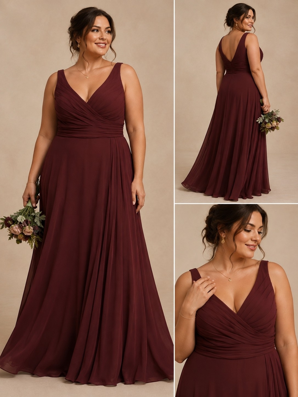 Watters&Watters V-Neck Chiffon Bridesmaid Maxi Dress in Wine | Sz 18W| Like New